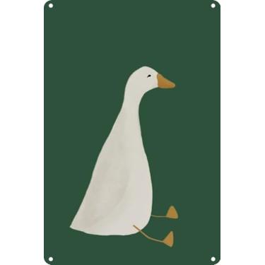 Imagem de Arte de parede engraçada de ganso bobo, pôster fofo, ilustração de quarto infantil, decoração de aniversário menina, berçário verde escuro, decorações de festa, placa de metal impermeável de alumínio