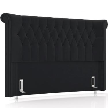 Imagem de Cabeceira Cama Box Casal 140cm Estofada Meora P05 Veludo Preto - Lyam Decor