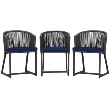 Imagem de 3 Cadeiras De Jantar Noronha Preta Corda Náutica E10 Trama Preto