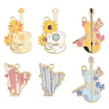 Imagem de MakemadeDIY 12 peças de instrumentos musicais com pingentes de flores para fazer joias violoncelo dourado harpa guitarra pingentes de metal para pulseiras, colares, brincos, chaveiros, presente de