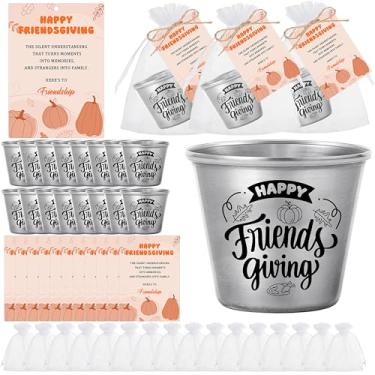 Imagem de Quasynel Conjunto de 24 copos de shot Happy Friendsgiving - Copos de aço inoxidável de 67 g com cartões de agradecimento, sacos de organza, presentes de Ação de Graças, lembrancinhas de festa para