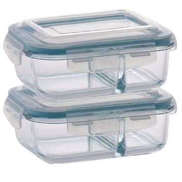 Imagem de 2 Potes 640ml de Vidro Hermético Divisoria Marmita Airfryer