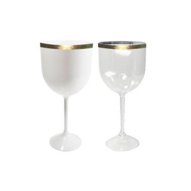 Imagem de Kit 20 Taça Vinho Acrílico 400ml Bebida Gin Festa Borda Metalizada Dourada (Cristal Com Borda Metalizada Gold)