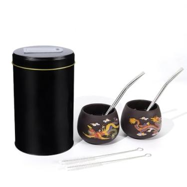 Imagem de Ufist Conjunto de copos de erva mate, inclui recipiente de chá de 1100 ml, 2 copos de cerâmica que mudam de cor com canudos Bombilla e escova de limpeza