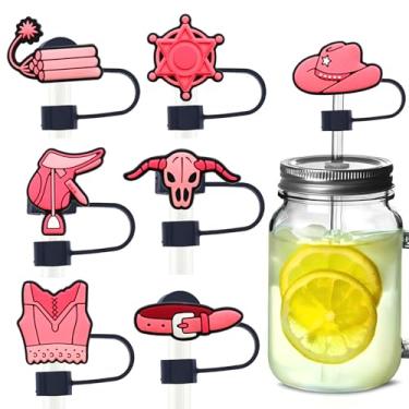 Imagem de 12 tampas de cobertura de palha de vaqueira para copos, protetores de canudos engraçados de PVC de silicone de 10 mm, à prova de poeira, reutilizável, sem BPA, ajuste ecológico para presentes de festa