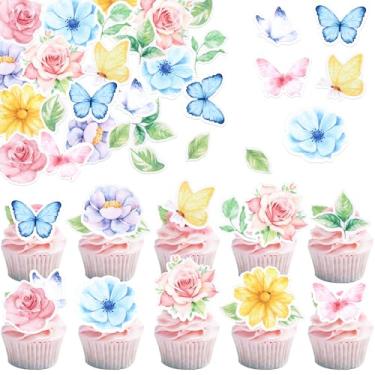 Imagem de 65 Pack Edible Butterfly Cupcake Toppers Pink Edible Wafer Paper Rose Flower Butterflies Cupcake Picks Decoartion for Butterfly Theme Baby Shower Wedding Birthday Party Cake Decorations Supplies