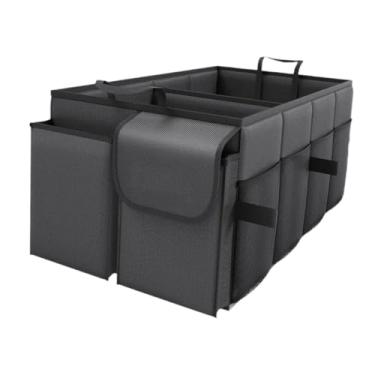 Imagem de QccHieUs Organizador de porta-malas dobrável com vários compartimentos, ideal para acessórios automotivos de SUVs e sedãs, Preto