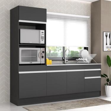 Imagem de Armário De Cozinha 212cm Com Rodapé Multimóveis Preto/branco