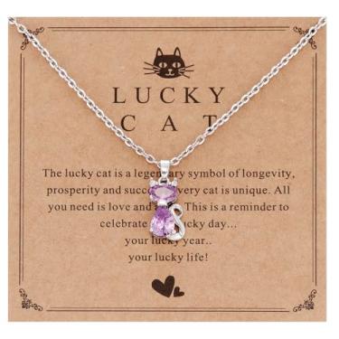 Imagem de HUTIMY Presentes temáticos de gato para mulheres, donas, aniversário, amantes de gatos, sentada, mãe, colar de gato