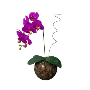 Imagem de Arranjo de Orquídea Artificial de Silicone Rosa - Vaso Decorativo com 6 Flores Realistas - Toque Natural e Elegante para sua Decoração