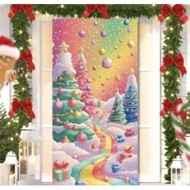 Imagem de Capa para Porta Feliz Natal Rosa com Elástico – Painel Decorativo Feliz Papai Noel Tecido Premiun (2,10 Cms X 0,85 Cms) (32)