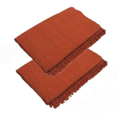 Imagem de Conjunto de mantas extragrandes para sofá (2 peças), dimensões 300 x 180 cm, material de algodão puro, com finalidades decorativas e protetoras. (2 TerraCota)