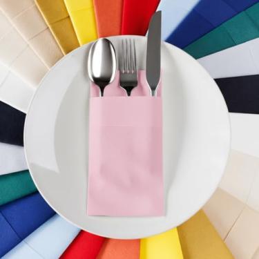 Imagem de Guardanapos de bolso AMERICAN HOMESTEAD – Pacote com 50, papel Airlaid com sensação de linho de 40 x 40 cm – Pré-dobrado com bolso de talheres – Guardanapos descartáveis para chá de bebê e casamento