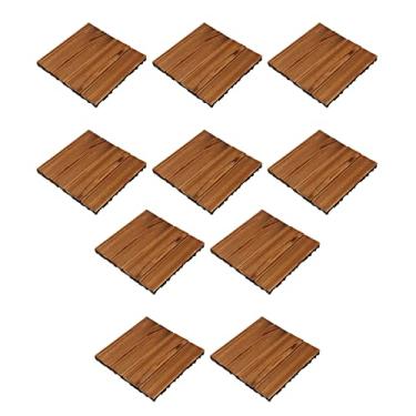Imagem de Acouto 10 Peças de Blocos de Piso de Madeira Resistentes à Corrosão - Emenda de Azulejos de Piso, Varanda, Terraço, Jardim e Sala de Sol, Feitos de Pinho de Cânfora