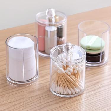 Imagem de Porta Algodão e Cotonetes Acrílico Transparente – Organizador para Banheiro, Maquiagem e Higiene, Compacto e Fácil de Limpar.