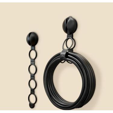 Imagem de Gancho de cabo circular de 2 peças - organizador de cabos adesivos para mesa, parede, carro, design de anel aberto para cabos de carregamento, fios de fone de ouvido, cabos USB, preto