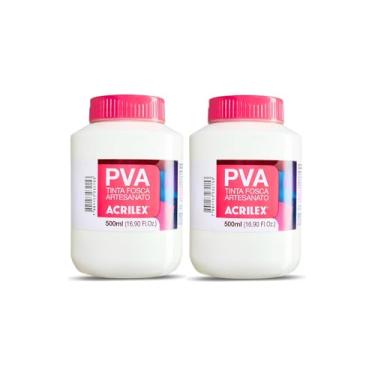 Imagem de Kit 2 Tintas PVA Fosca Acrilex Branco 519 500ml para Artesanato – Alta Cobertura em Madeira MDF Gesso Cerâmica Papel Isopor e Decoração