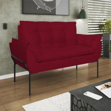 Imagem de Sofá Namoradeira Base Metal Preta Reforçada Tecido Suede Vermelho