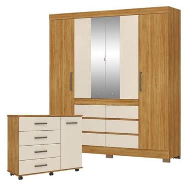 Imagem de Guarda Roupa Casal Cádis com Cômoda Flora Cinamon Touch/Off White - De