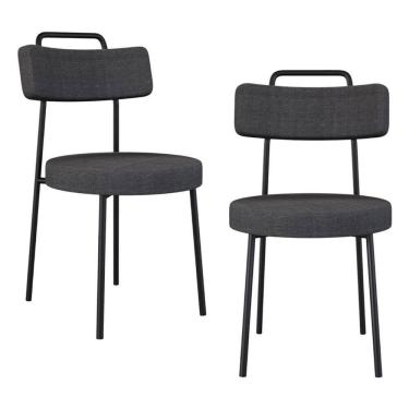 Imagem de Kit 02 Cadeiras Sala De Jantar Kobe Estofada Com Encosto Linho Grafite - Abmaza