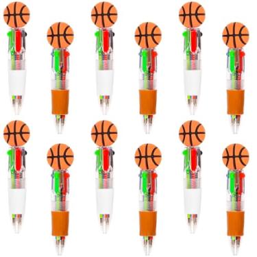 Imagem de LiYiQ Caneta de basquete multicolorida em um desenho animado fofa, divertida, 4 em 1, canetas esferográficas kawaii, em formato de basquete, legais para crianças, presentes divertidos