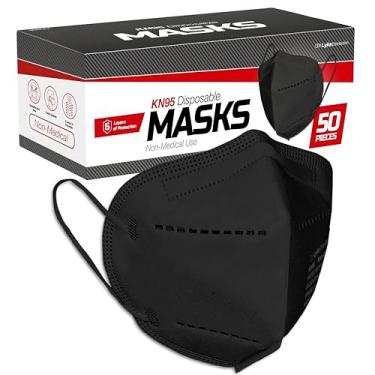 Imagem de Lyka Distribution Máscaras Faciais Pretas Kn95 - Pacote Com 50 Respiráveis Proteção De 5 Camadas, Filtragem 95%, Alça Elástica Confortável Para As Orelhas, Tecido Polipropileno Não (Preto)