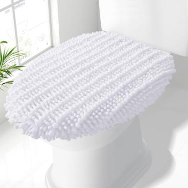 Imagem de Smiry Tampa de vaso sanitário de chenille macio, capas de borracha que permanecem no lugar, lavável na máquina, 43 x 38 cm, serve na maioria das tampas redondas, alongadas e oblongas, decoração de