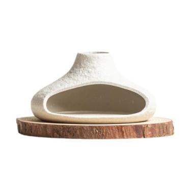 Imagem de Mini suporte de incenso para lareira com luz brilhante, queimador de aromaterapia de cerâmica com base de madeira – suporte multiuso de incenso/chip para decoração de casa, suporte Palo Santo