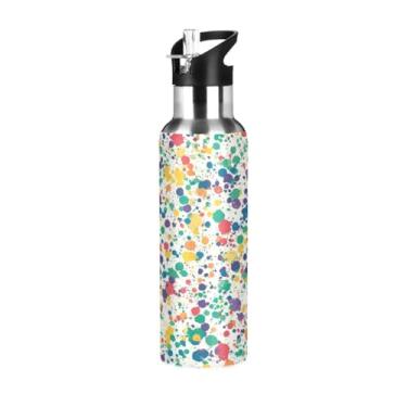 Imagem de Blueangle Garrafa de água de aço inoxidável com respingos de tinta colorida de 590 ml - Garrafa esportiva de metal isolada à prova de vazamento para academia, acampamento, fitness ao ar livre e