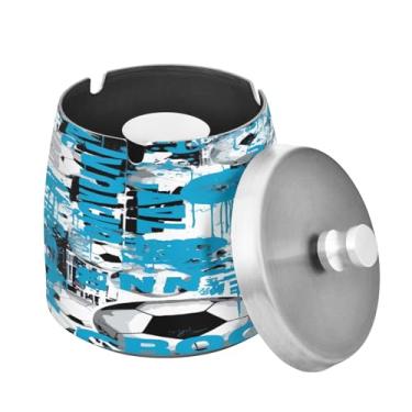 Imagem de Blueangle Cinzeiro de futebol azul com tampa para cigarros, à prova de vento/chuva, aço inoxidável, sem fumaça, inodoro, cinzeiro para uso interno ou externo (150)