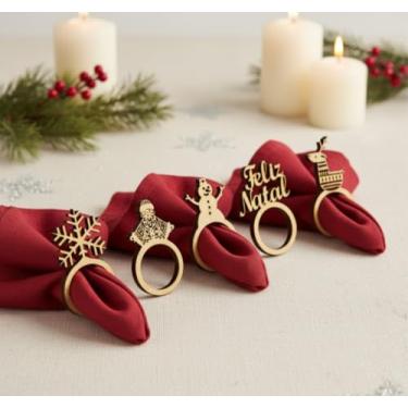 Imagem de DAVEST Kit 6 e 12 Porta Guardanapo Argola Natal Mesa Decorada, Peças de MDF 3mm, Decoração de Festa Natalina