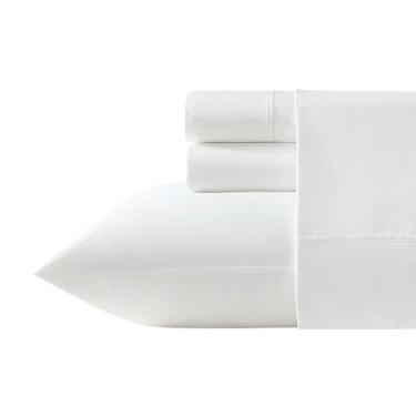 Imagem de Vera Wang Jogo de lençol Queen, 100% algodão egípcio percal com uma sensação suave e nítida, bolsos profundos, lençol com elástico combinando e fronhas (bege)