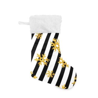 Imagem de GakkiGii Meia de Natal grande listrada de floco de neve, decoração de Natal para pendurar na parede da árvore da lareira, 45 x 31 cm