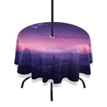 Imagem de ATTX Toalha de mesa redonda Pink Nebula Stars – 152 cm, impermeável, à prova de derramamento, uso interno/externo, com orifício para guarda-chuva com zíper para acampamento, piquenique, praia, festa