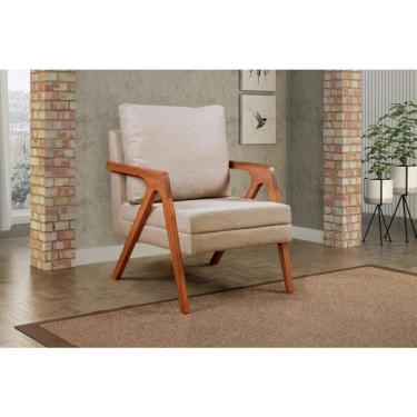 Imagem de Kit 2 Poltronas Decorativa Braço De Madeira Mona Bege