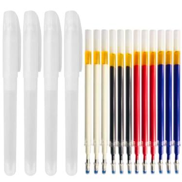 Imagem de Jauisus 4 cores canetas de marcação de tecido apagáveis a calor com 12 refis apagáveis a calor, canetas apagáveis a calor para tecido, marcadores de tecido para costura, faça você mesmo, caneta