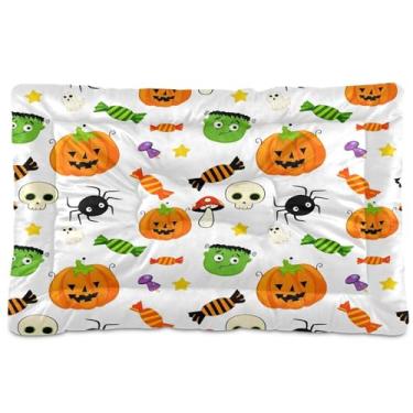 Imagem de SEHANY Cama de Halloween Pumpkins para cães e gatos com fundo antiderrapante, caixa de canil, colchão macio para animais de estimação, lavável para cães pequenos, médios e grandes, gatos, 91 x 61 cm
