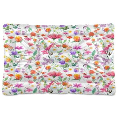 Imagem de SEHANY Cama de flores coloridas para cães e gatos com fundo antiderrapante, cama de canil, colchão macio para animais de estimação, lavável para cães pequenos, médios e grandes, gatos, 91 x 61 cm