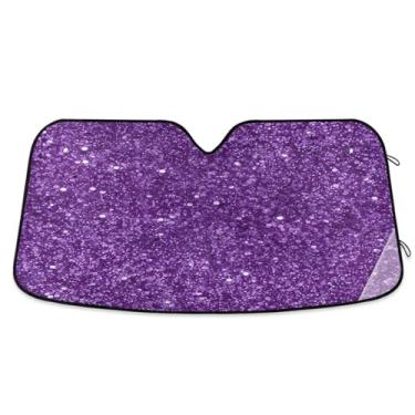 Imagem de ATTX Para-brisa de carro com glitter roxo 134.6 cm x 59.7 cm Escudo solar universal com proteção UV, persiana de janela frontal automática dobrável para caminhões Sedans SUVs #54