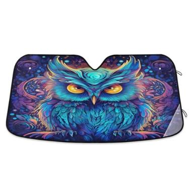 Imagem de ATTX Para-brisa de carro de coruja neon 134.6 cm x 59.7 cm Escudo solar universal com proteção UV, persiana de janela frontal automática dobrável para caminhões Sedans SUVs #499