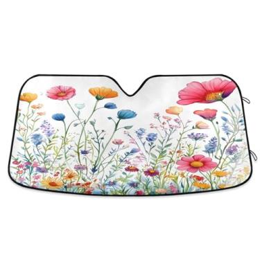 Imagem de ATTX Linda aquarela flores silvestres pára-brisas para carro 139.7 cm x 70.1 cm escudo solar universal com proteção UV, persiana de janela frontal automática dobrável para sedãs SUVs caminhões #219