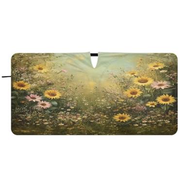 Imagem de Blueangle Para-brisa de girassol de jardim caprichoso - 149,9 cm x 76,2 cm dobrável para janela dianteira do carro blocos de para-sol raios UV viseira de sol (329)