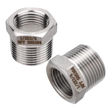 Imagem de 2un Buchas Redutoras de Aço Inoxidável 304 3/4" Macho para 1/2" Fêmea, Bucha Redutora Sextavada NPT Macho para Fêmea de Alta Resistência(Prateada)