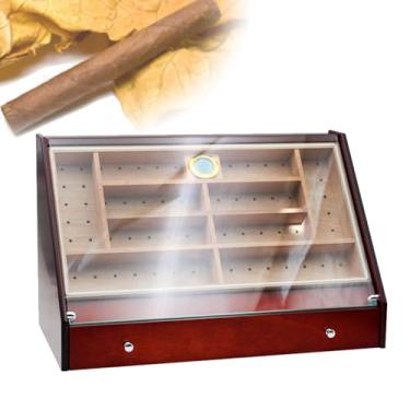 Imagem de HGTRH Umidificador de charuto, caixa de charutos com medidor eletrônico de temperatura e umidade, umidificador de madeira de cedro para 80 charutos