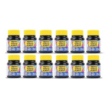 Imagem de Kit 12 Verniz Vitral Acrilex Azul da Prússia 580 37ml – Acabamento Brilhante e Transparente para Vidro, Copos, Garrafas, Vasos, Cerâmica e Efeito de Vitrais