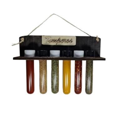 Imagem de Porta Temperos de Madeira Cozinha Organizada Suporte Condimentos Giratória Parede (PAREDE COM TUBETE)