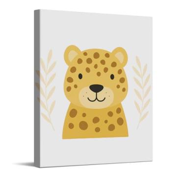Imagem de Linda impressão de arte de ilustração de leopardo, arte de parede em tela de berçário de safári, decoração de parede de animal bebê para berçário de quarto de bebê, presentes para meninos e meninas