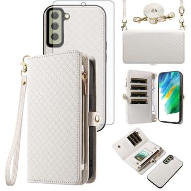 Imagem de Asuwish Capa de celular para Samsung Galaxy S21 FE 5G carteira com zíper destacável com protetor de tela de vidro temperado alça flip porta-cartões S 21 EF S21FE5G UW S21FE 21S G5 16.3 cm feminina