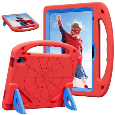 Imagem de LKOOZO Capa infantil para iPad (A16) 11ª geração 11 polegadas 2025 / iPad 10ª geração 11 polegadas 2022, capa à prova de choque com protetor de tela integrado e suporte (vermelho + azul)