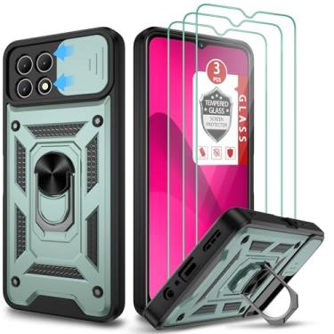Imagem de T-Mobile TCL Revvl 4 Capa, com 3 peças de protetor de tela de vidro temperado, suporte de anel embutido e suporte magnético para carro à prova de choque à prova de queda armadura de defesa capa resistente para T-Mobile Revvl 4 - Verde